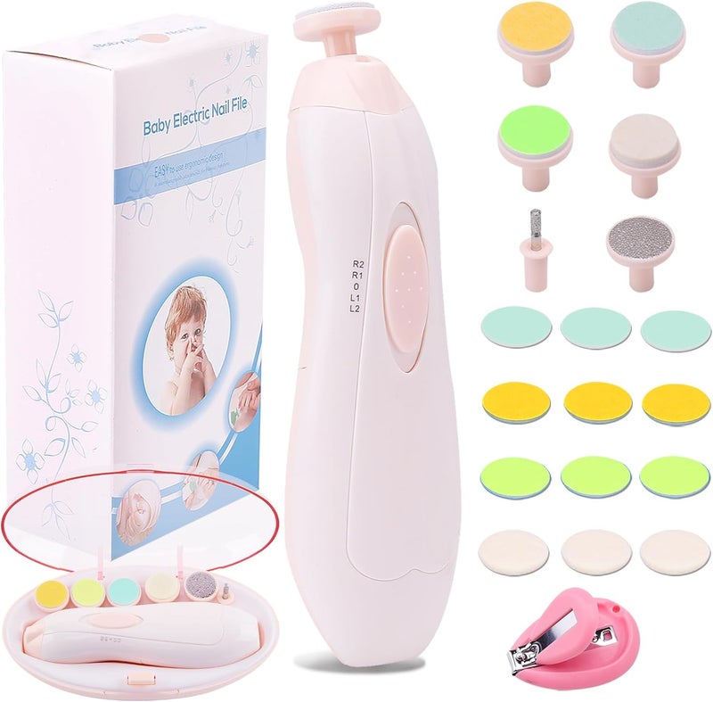 Consevisen Baby Nail Trimmer Electric Nail File Baby Nail Clippers, 20 in 1 Safe Nail Filer Grinder Kit for Newborn Infant Toddler Kids or Adults Toes Fingernails Care Trim Polish, Led Light and Grinding Heads - Image 1